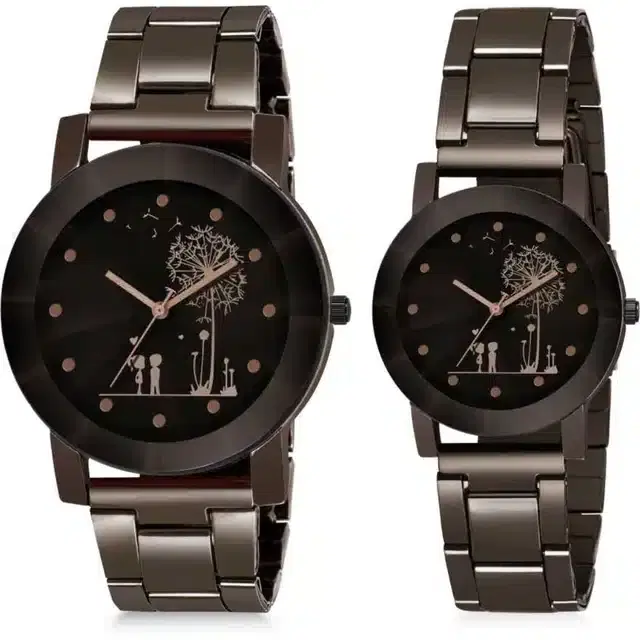 Couple Analog Watches, Pack of 2 (Black)