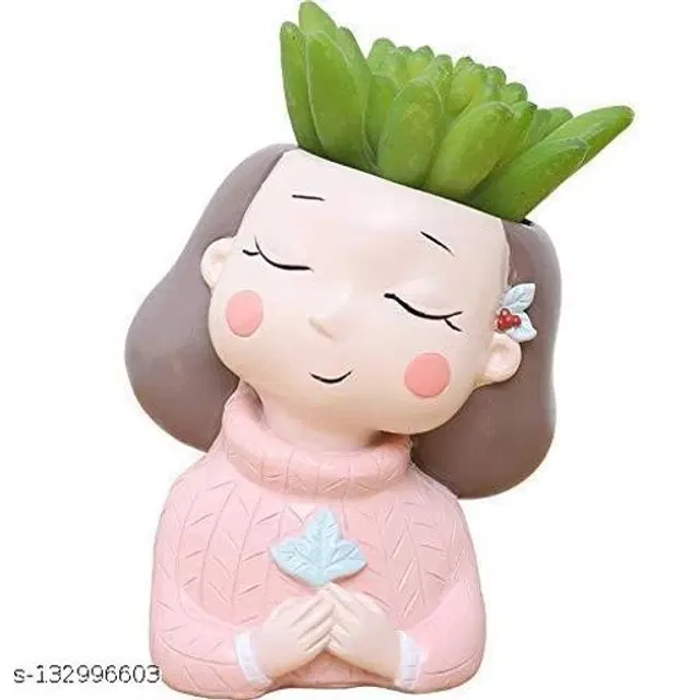 Terracotta Decorative Cute Girl Plant Holder for Home Decor, Multicolor
