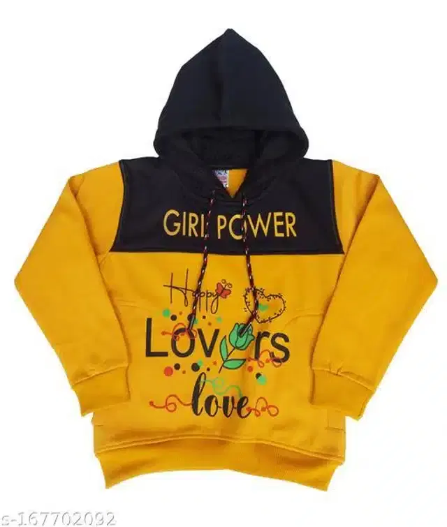 Fleece Printed Full Sleeves Hooded Sweatshirt for Girls (Yellow, 4-5 Years)