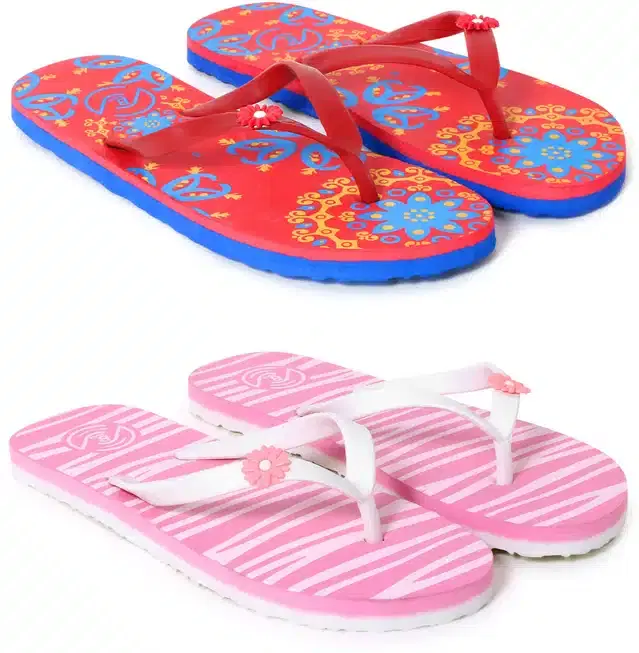 Flip Flops for Women, Pack of 2 (Multicolor, 5)