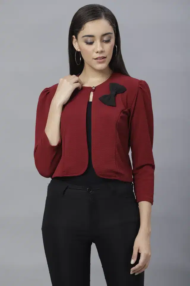 Three Quarter Sleeves Shrug for Women (Maroon, S)