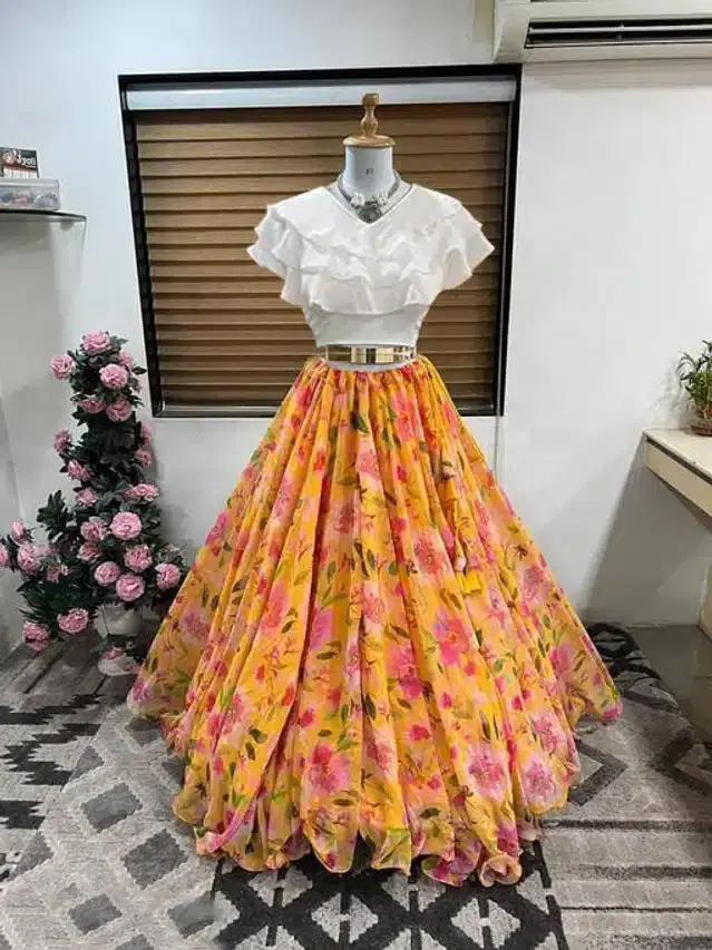 Ready to Wear Lehenga Choli for Women (Yellow, XS)