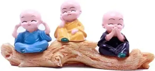 Polyresin Little Monks Lamba Car Dashboard Idols, Multicolor, 8 cm, Pack of 3