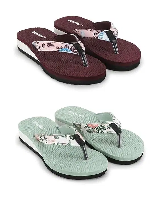 Slippers for Women, Pack of 2 (Sea Green & Brown, 5)