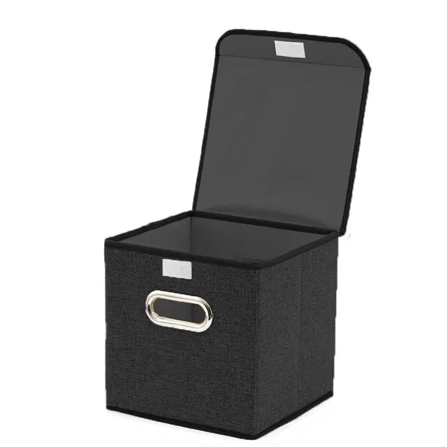 TerraHome x Double-R Foldable Polyester Fabric Closet Storage Bins Cube Organizer Baskets Box with Lid, Labels and Durable Handles for Toy Shelf Nursery (Black, Medium, 1)