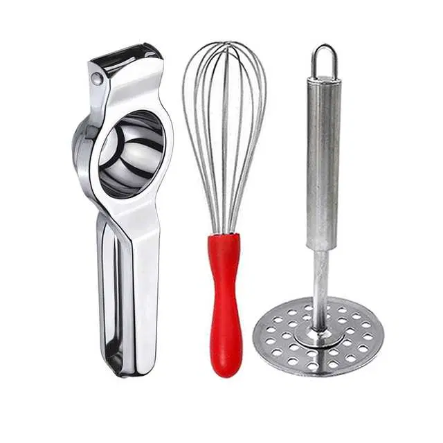 Oc9 Stainless Steel Lemon Squeezer & Egg Whisk & Potato Masher Kitchen Tool Set, O-62