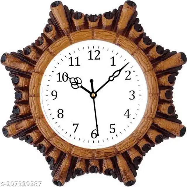 Plastic Analog Wall Clock, Brown & White