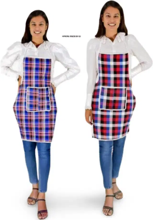 Cotton Kitchen Aprons, Multicolor, Pack of 2