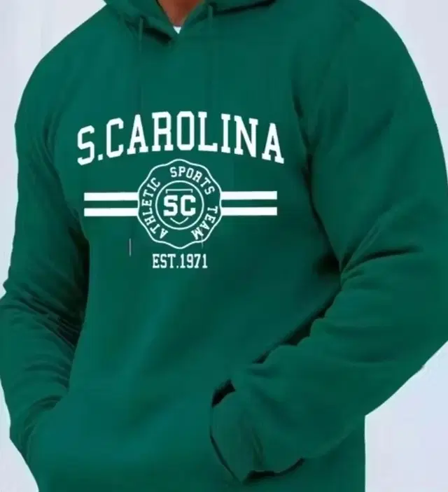 Printed Fleece Hoodie for Men, Dark Green (M)