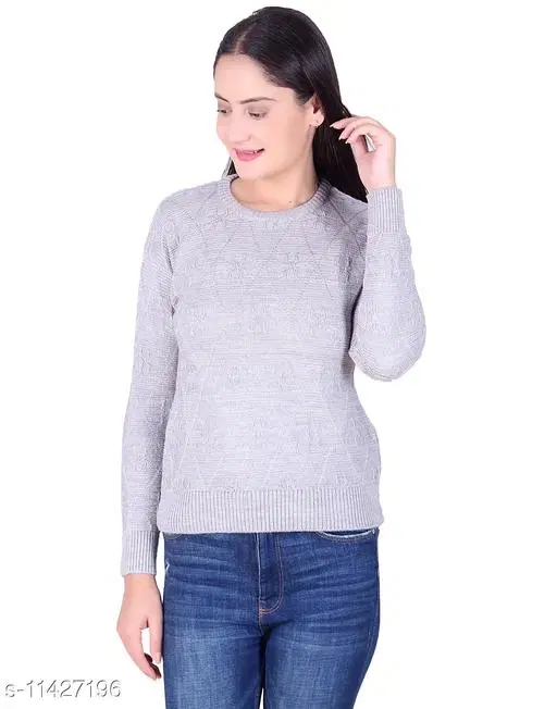 Acrylic Solid Sweater for Women (Grey, M)
