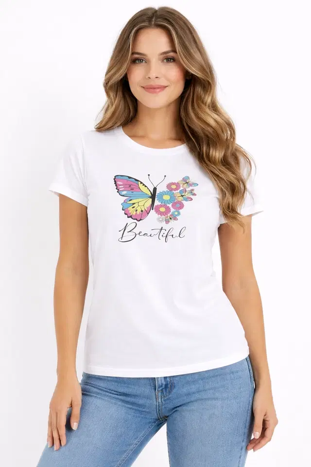 Cotton Blend Printed T-shirt for Men, White (S)