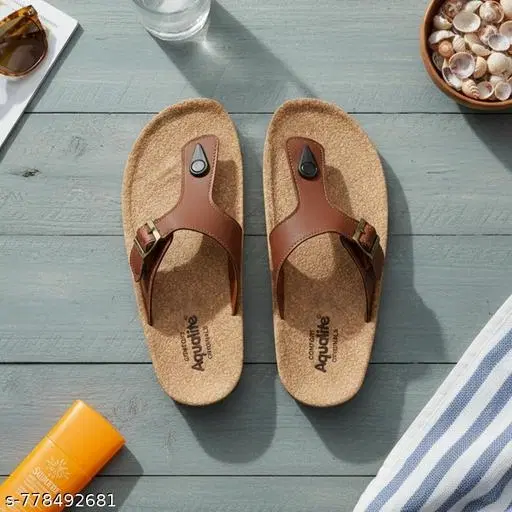 Aqualite PU Flip-flops for Men (Brown, 6)