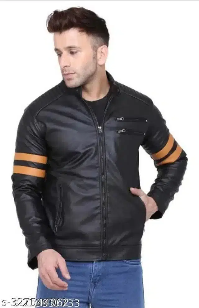 Synthetic Leather Full Sleeves Solid Jacket for Men (Black, M)