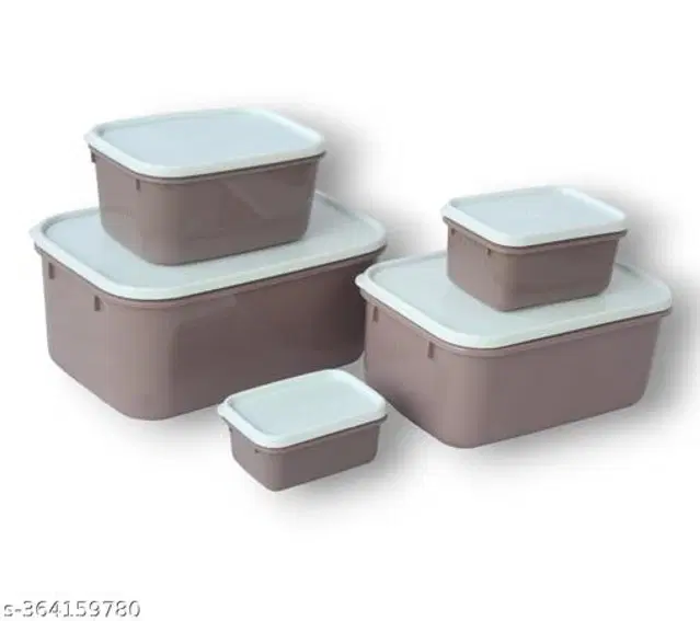 Plasric Storage Containers, Brown & White, Set of 5