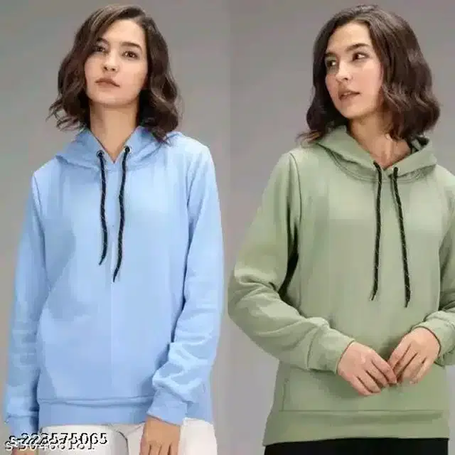 Full Sleeves Hooded Sweatshirt for Women, Combo of 2 (Aqua Blue & Mint Green, S)