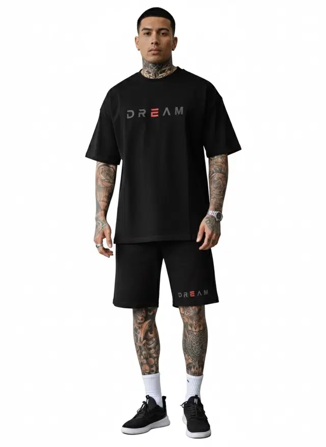 Polyester Printed Co-Ord Set for Men, Black (S)