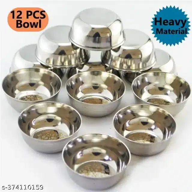 Stainless Steel Bowls, Silver, Pack of 12