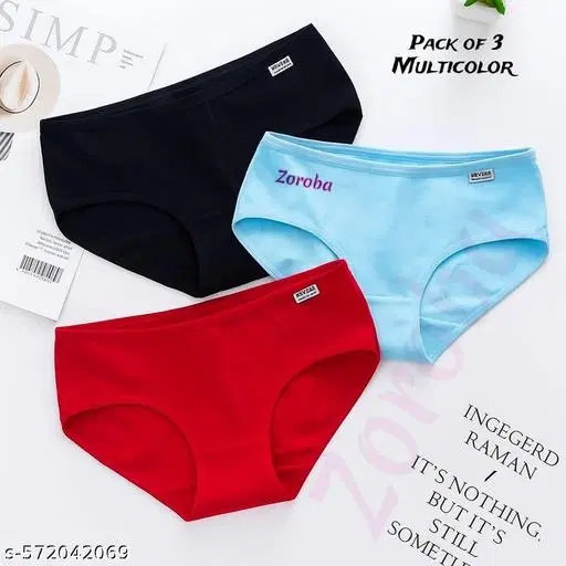 Solid Mid Rise Bikini Briefs for Women, Pack of 3 (Blue, S)