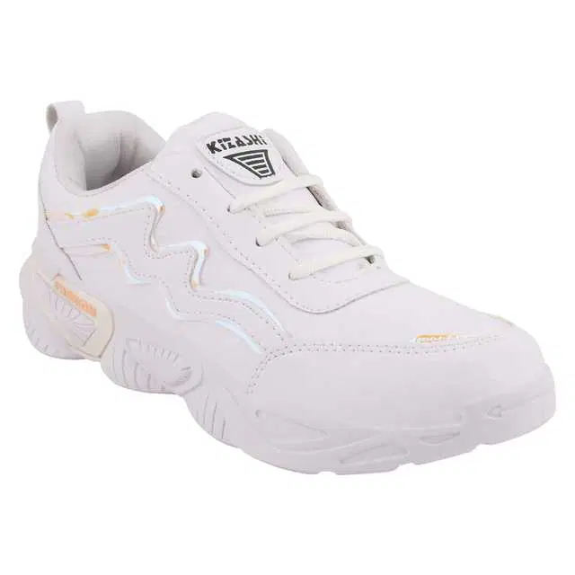 Trendy Rexine Sports Shoes For Women (White, 6) (D-33)