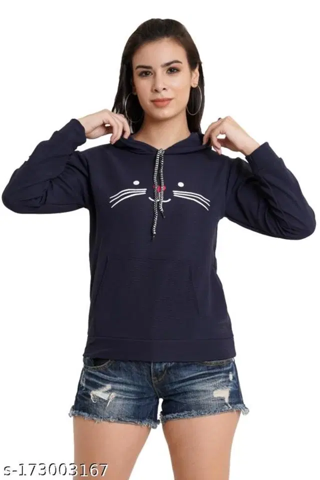 Polyester Hoodie for Women (Navy Blue, S)