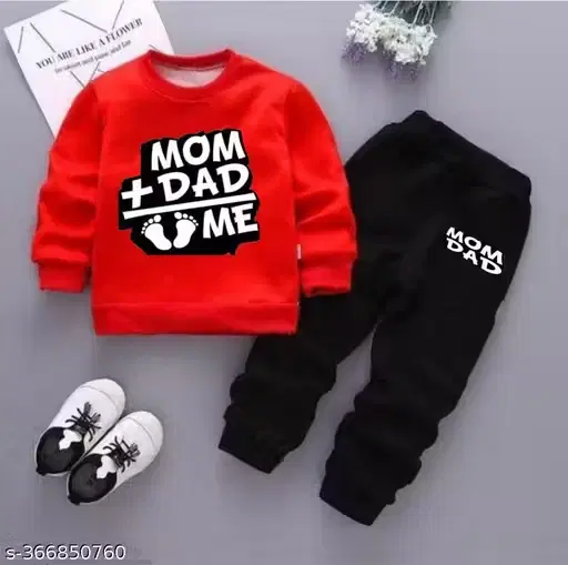 Love Mom Dad Polycotton Clothing Set for Boys ,Red & Black (12-18 Months)