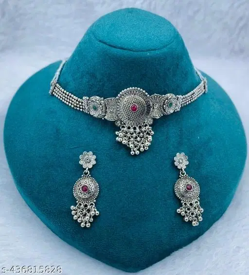 Diva Oxidized Silver Mirror Jewelry Set for Women