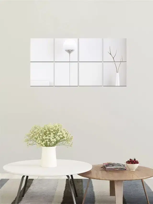 Acrylic Square Shaped Wall Mirror Stickers, Silver, Pack of 8