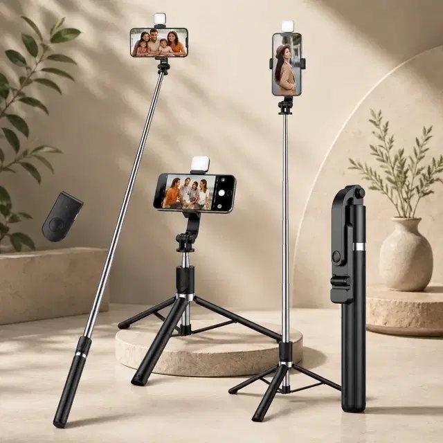 TecMarx Halo Stick Tripod With Wireless Remote 5ft Extendable, 360° Rotatable & Selfie Flash