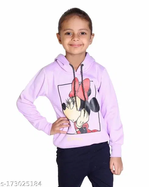 Woolen Printed Hoodie for Girls (Lavender, 3-4 Years)