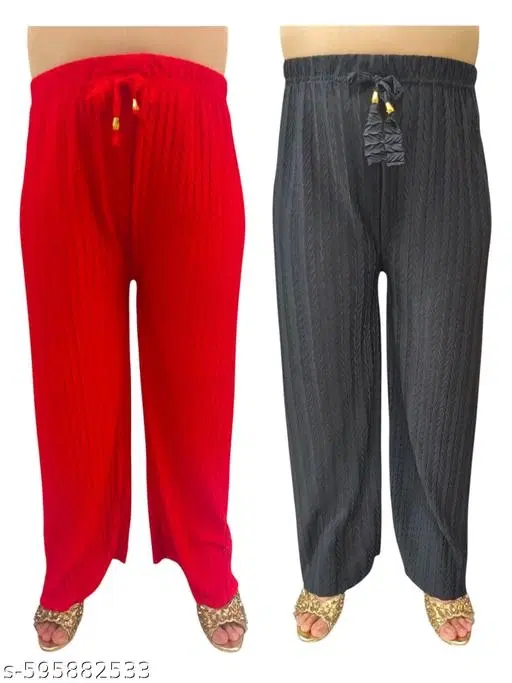 Palazzo Pants for Women, Pack of 2 (Red, S)