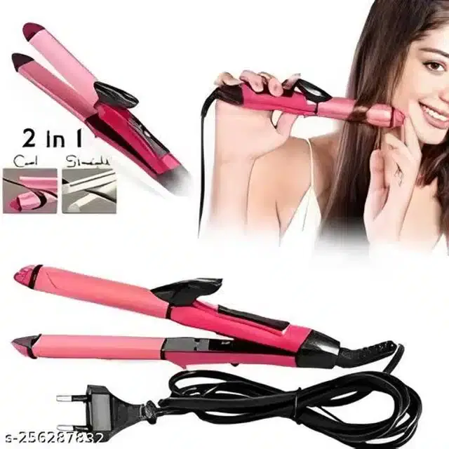 2 in 1 Hair Straightener & Roller, Pink, 50 W