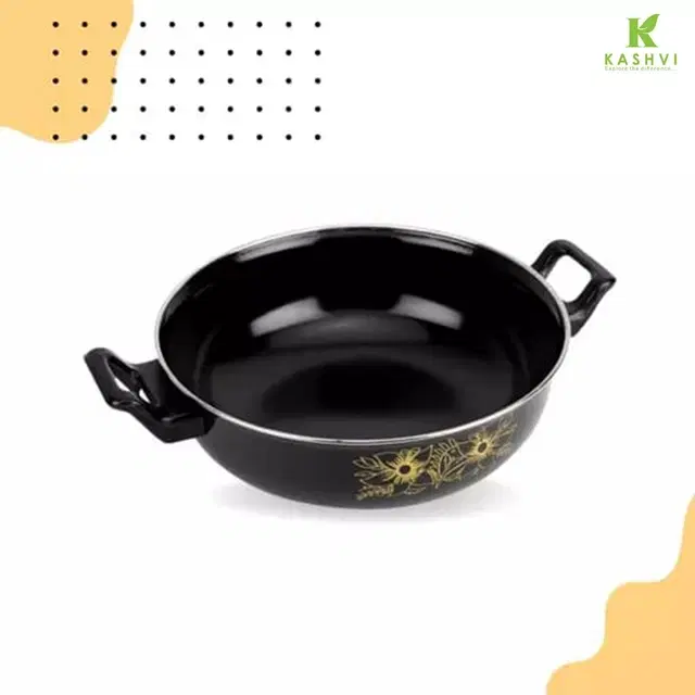 Cast Iron Kadai, Black, 28 cm