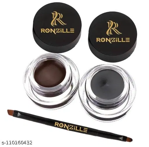 Ronzille Gel Kajal & Eyeliner Smudge Proof And Waterproof Black And Brown 6 g (Black, Brown, 6 g)