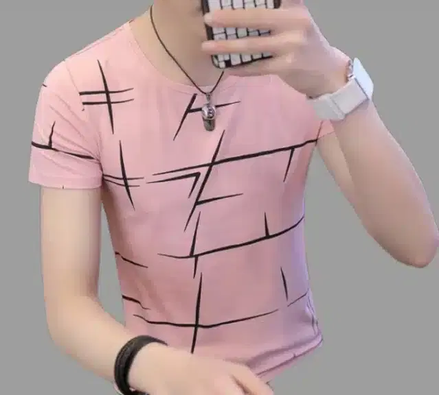 Half Sleeves T-shirt for Men (Pink, XL)