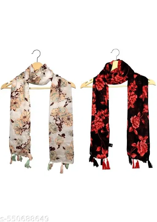 Poly Chiffon Scarves for Women, Multicolor, Pack of 2