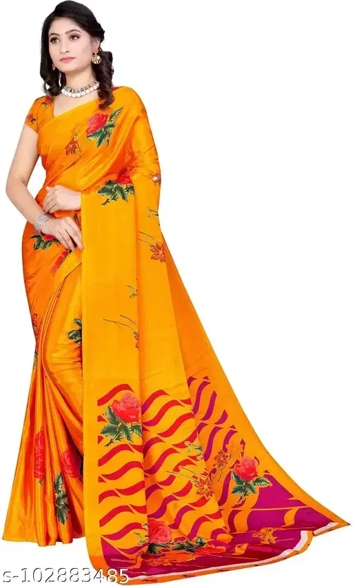 Crepe Printed Saree for Women, Yellow