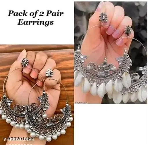 white combo oxidized earrings