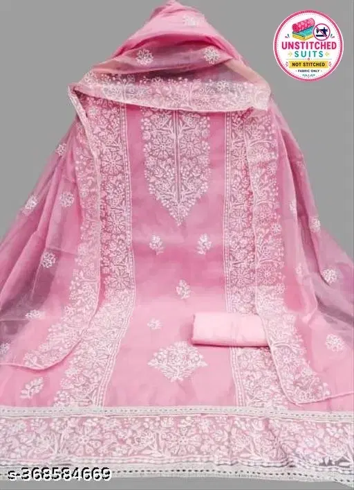 Chanderi Cotton Embroidered Punjabi/All Over Suits for Women (Pink, Un Stitched)