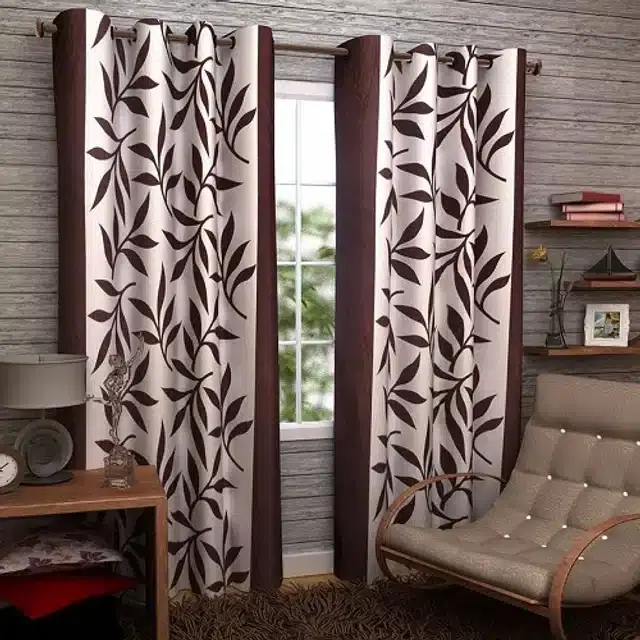 Polyester Printed Door & Window Curtains, Brown, 5 feet