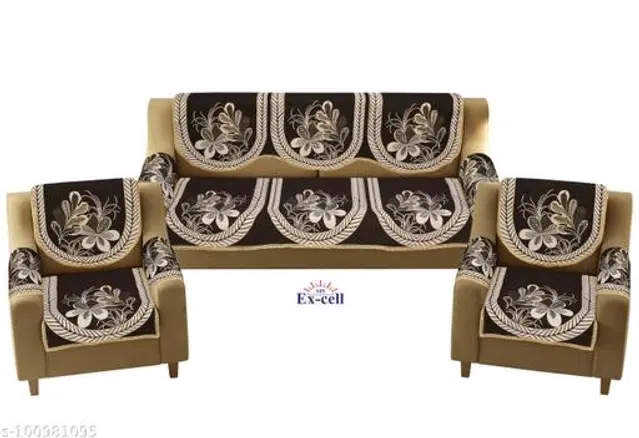 Polycotton 5 Seater Sofa Covers, Brown, Set of 1