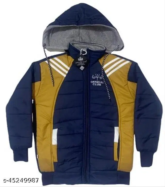 Polyester Jacket for Boys (Mustard & Navy Blue, 0-2 Months)
