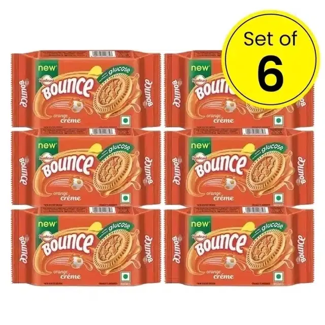 Sunfeast Bounce Orange Cream Biscuit - 6X56 g (Pack Of 6)