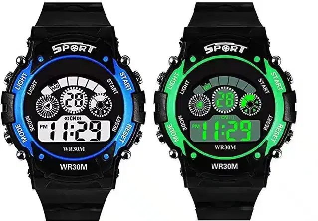 Digital Watch for Boys, Pack of 2 (Blue & Green)
