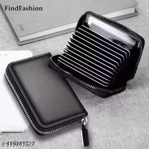 PU Card Holder with Zipper Closure for Men & Women, Black