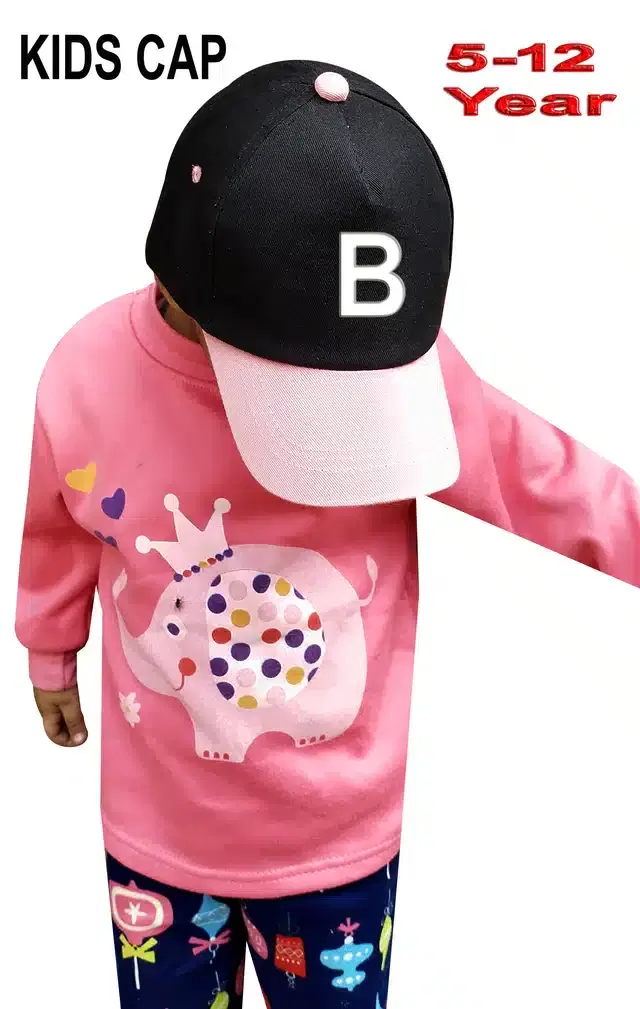 Baseball Cotton Cap for Kids (Black, 5-12 Years)