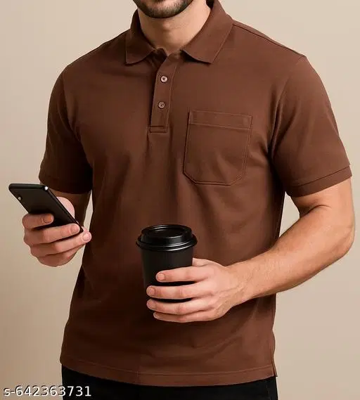 Cotton Blend Solid T-shirt for men, Brown (XL)