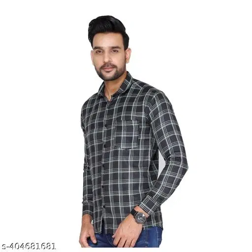 Cotton Blend Checked Shirt for Men, Black (L) Pack of 1