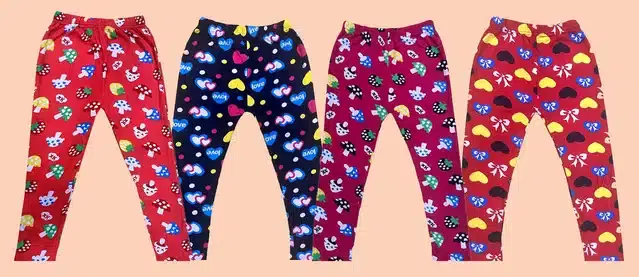 Fleece Printed Tights for Girls, Pack of 4 (Multicolor, 4-5 Years)