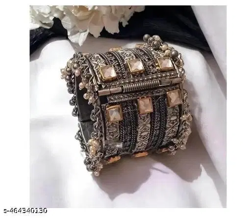 trending kundan cuff oxidized bangle