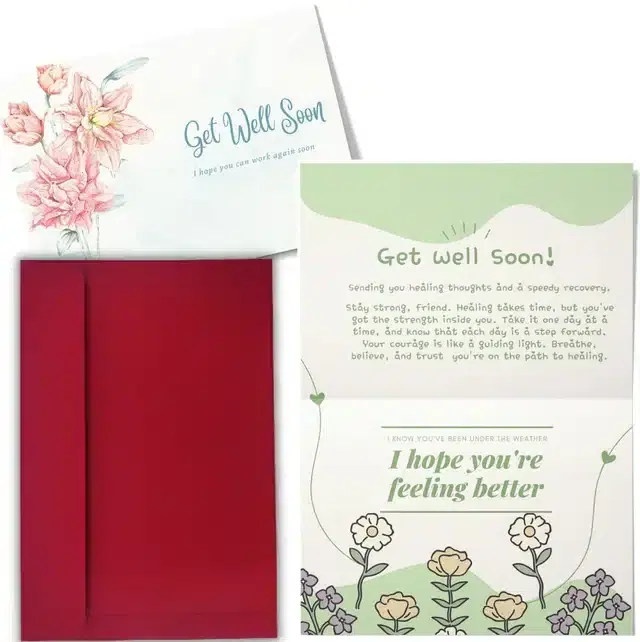 Get Well Soon Printed Card with Envelope, Multicolor, Set of 1